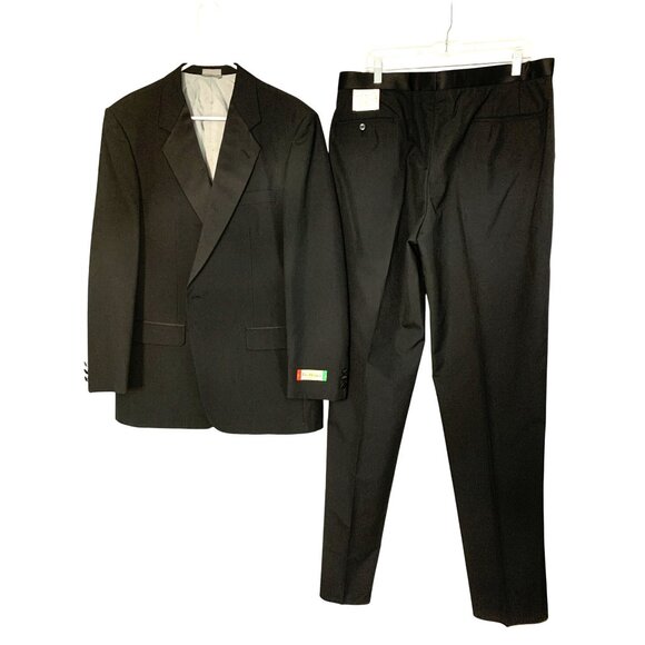 Bellagio Mens Black Tuxedo Suit 2-Piece 44L / 39W Wool Blend Wedding Prom 8077 - Picture 13 of 14